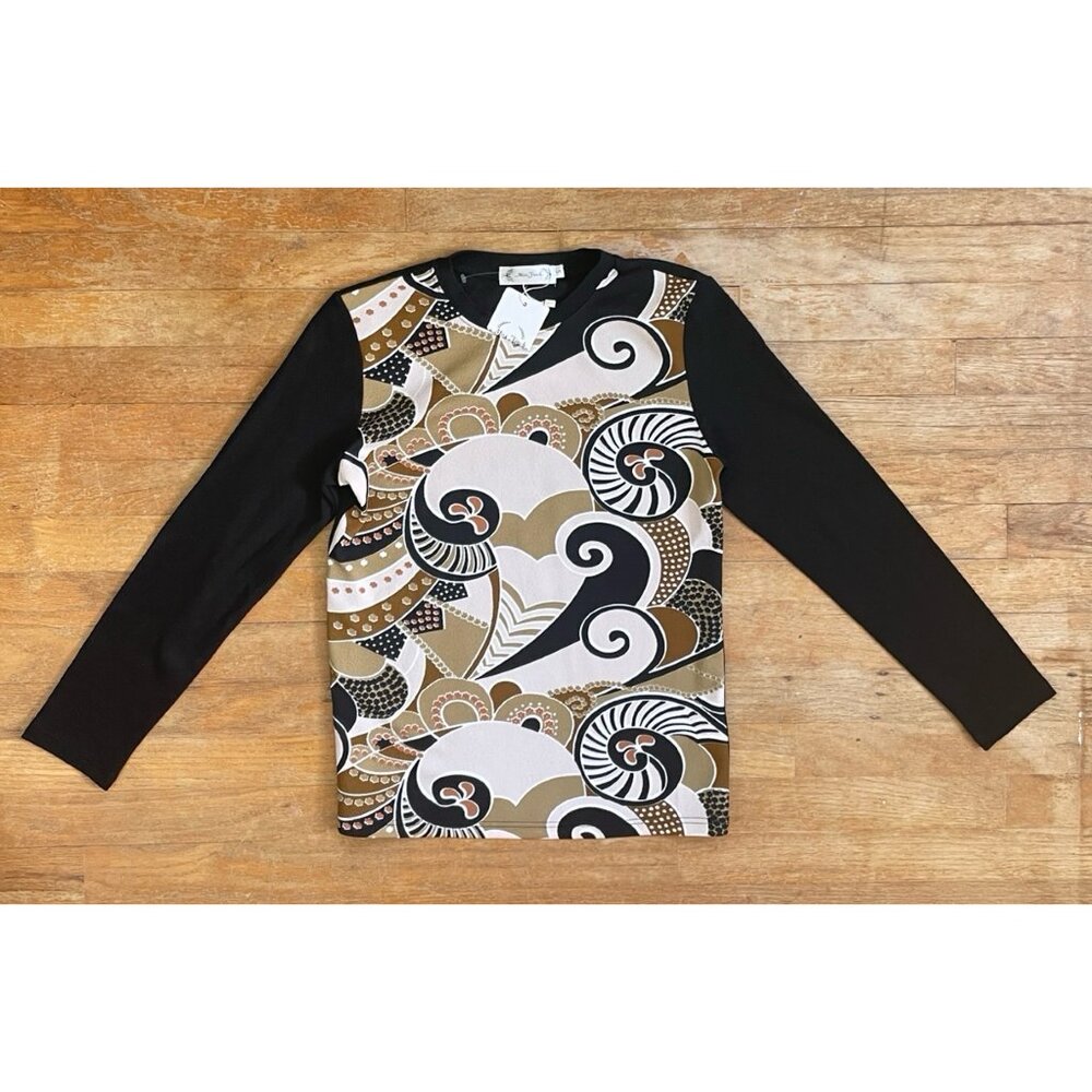 Miss Finch Top Size Small NWT Abstract Print Stretch Double Knit Long Sleeve